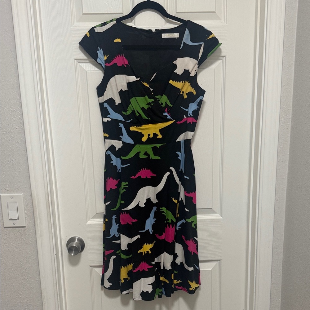 Amazon Black Dinosaur Print Midi Dress